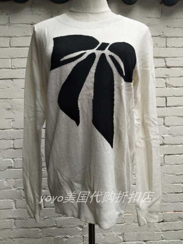 American J Crew Large Bow Knitted Pure White Women's Round Neck Long-Sleeved Sweater Top with Wool American J Crew Large Bow Knitted Pure White Women's Round Neck Long-Sleeved Sweater Top with Wool