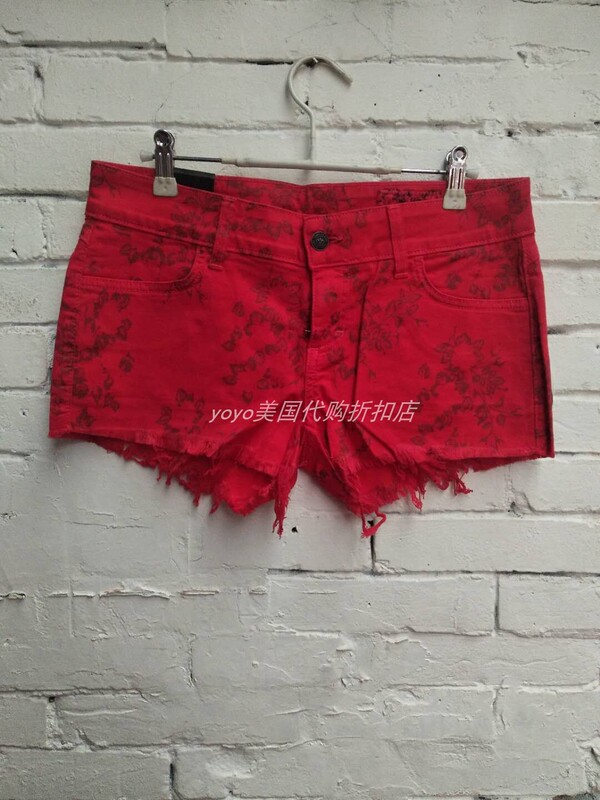 Siwy Camilla Yes I'M Ready Rose Print True Red Low-Waist Denim Shorts Hot Pants