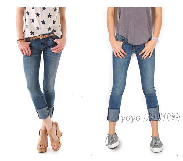 American Current Elliott Women's Skinny Jeans with Large Rolled Hems in Light Denim Blue