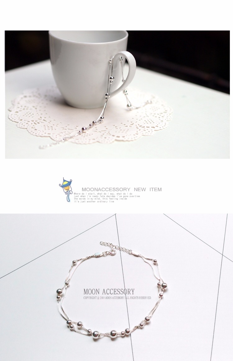 Chuyển hạt hai lớp 925 sterling bạc vòng chân thời trang Hàn Quốc nữ vòng chân nữ phổ biến trang sức bạc món quà sinh nhật bạn gái vòng chân cá chép nữ