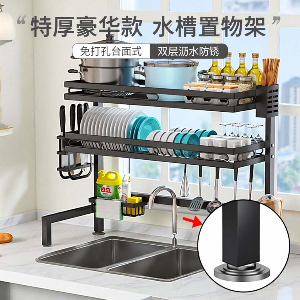厨房水槽置物架台面碗盘碟多功能家用洗碗池上方碗架沥水收纳架子