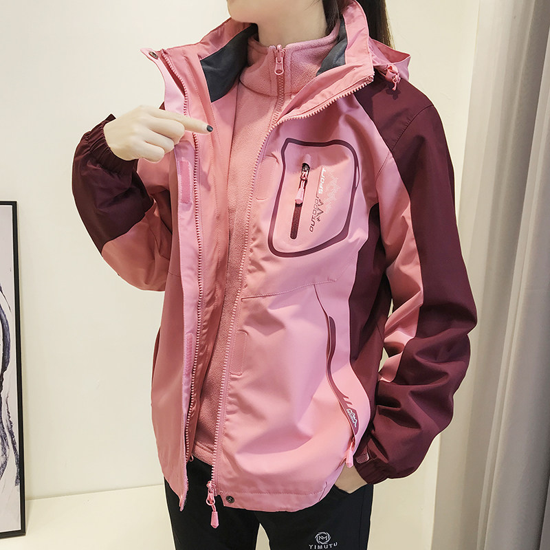 Outdoor submachine clothing male and female three-in-one winter style plus suede thickening of two sets of tide cards large size waterproof climbing jacket jacket