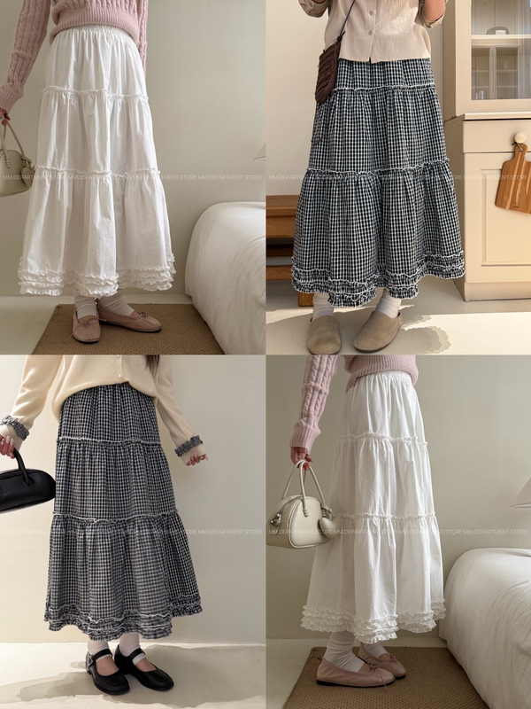 The First Fairy Dress of Spring! Ruffled Cotton Tiered Dress, Korean-Style Gentle Long Skirt