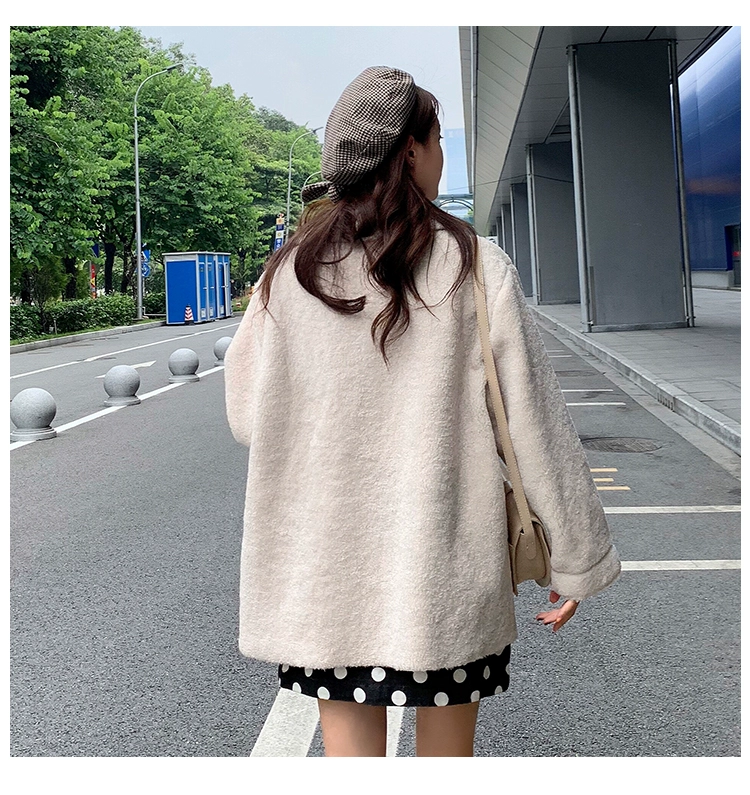 chic giả áo len lông cừu nữ mùa đông 2019 mùa đông mới sinh viên Hàn Quốc lỏng áo len ngắn hoang dã - Áo len lót đôi