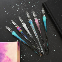 Starry sky glass pen ink gift box Student gradient color cherry blossom crystal pen dip pen Glass fiber reinforced plastic pen dip pen