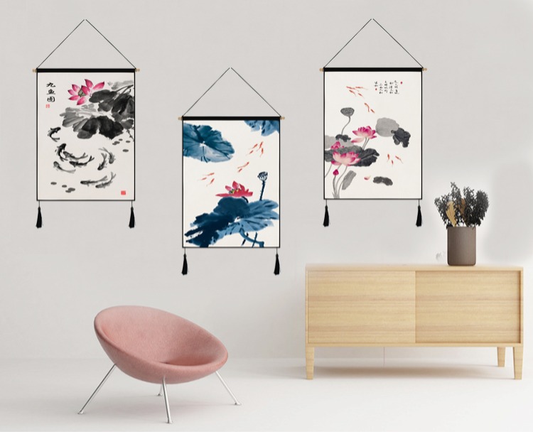 Trung Quốc phong cách sen tấm thảm tấm thảm trang trí tường bức tranh đơn giản phòng ngủ nền vải treo vải vải thảm treo tường bản đồ 