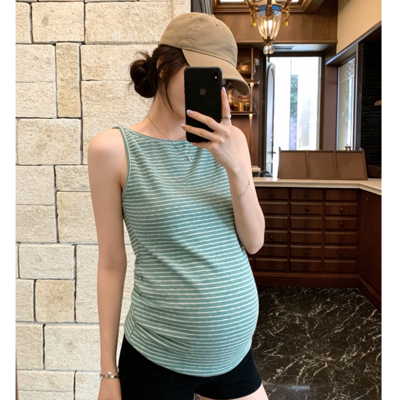 孕妇装2026夏季新款时尚外穿百搭弹力修身显瘦条纹款背心吊带上衣 — 1