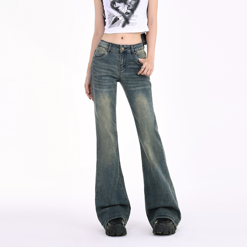 Tgxq Retro Rust Tone Millennium Distressed Jeans for Women 2026 New Style Hot Girl Stretchy Low-Waist Flared Pants