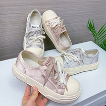 Genuine leather white shoes for women 2024 spring new thick-soled breathable sneakers for women versatile shoes for women casual lace-up shoes