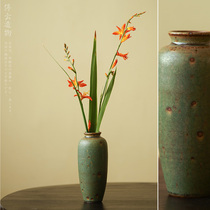 New Chinese-style ceramic vase Jingdezhen handmade rough pottery retro flower arrangement hydroponic flower home decoration decoration