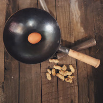 Hand-made wrought iron pan blacksmith forging small frying pan egg dumpling pan outdoor small pan frying pan large spoon round bottom