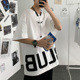 2020 mới mùa hè váy nửa tay áo in lá thư ngắn tay nam T-shirt vòng cổ lỏng ins Harajuku bf y phục nam giới gió quần áo.