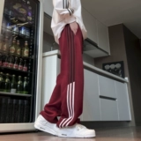 Бордовые осенние демисезонные ретро штаны, спортивные повседневные брюки для отдыха, в американском стиле, подходит для подростков