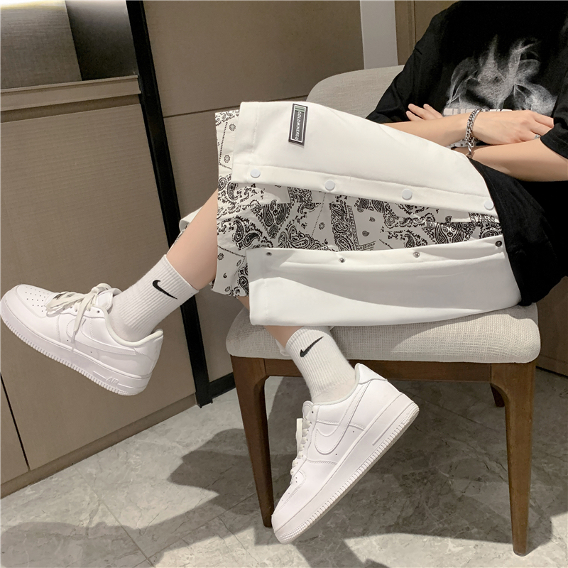 Buttoned Faux Two-Piece Shorts for Men, Summer Paisley Pattern, American Retro Style, Trendy Brand, Plus Size, Casual Sports Wide-Leg Knee-Length Shorts