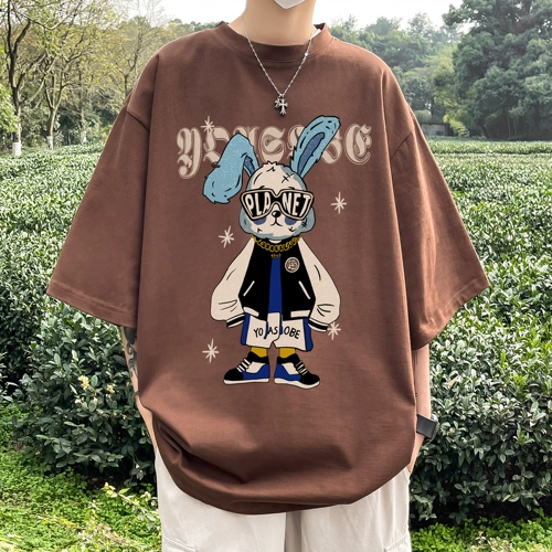 Кролик, красная трендовая ретро футболка с коротким рукавом, в американском стиле, большой размер, короткий рукав