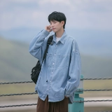 Джинсовый лонгслив, мужская осенняя куртка, японская ретро рубашка