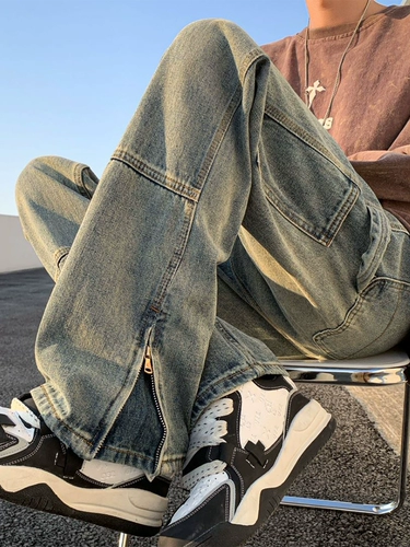 Осенние демисезонные модные джинсы, штаны, мегафон, США, свободный прямой крой