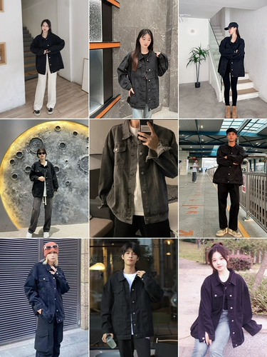 Черная джинсовая мужская осенняя японская ретро куртка, оверсайз