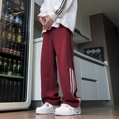 Бордовые осенние демисезонные ретро штаны, спортивные повседневные брюки для отдыха, в американском стиле, подходит для подростков
