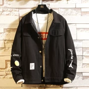 Áo thun nam mùa xuân chất béo Hàn Quốc áo khoác rộng trẻ trung cộng với phân bón XL xu hướng áo khoác - Cao bồi