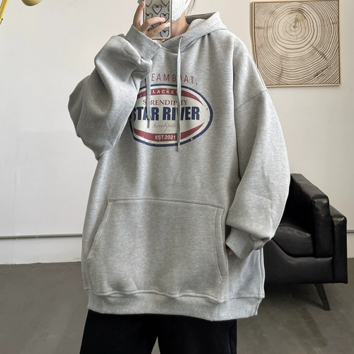 Ретро демисезонная толстовка с капюшоном, размер, свободный крой, в американском стиле