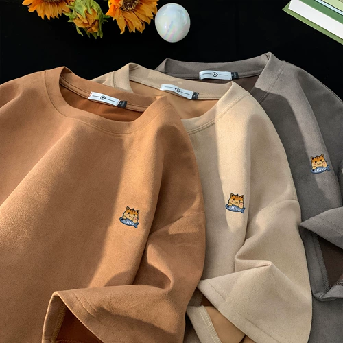 Летняя ретро бархатная зеленая футболка с коротким рукавом, в американском стиле, круглый воротник