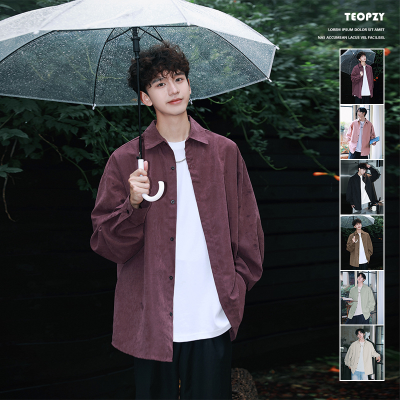 Japanese Style Youthful Shirt for Men, Long-Sleeved, Spring and Summer, High-End, Solid Color, Trendy Brand, Loose, Casual, Cool, High Street Jacket
