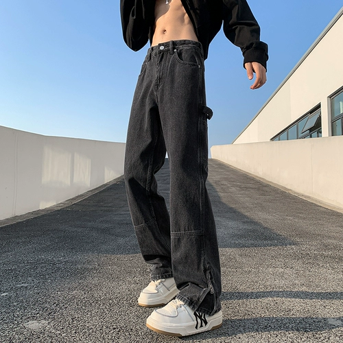 Осенние ретро джинсы, штаны, в американском стиле, свободный прямой крой