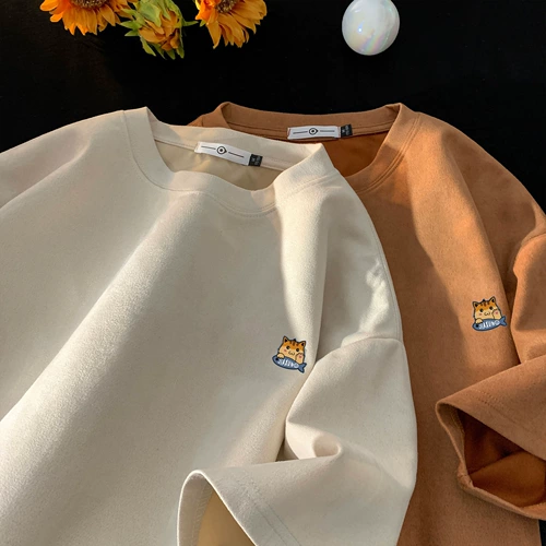 Летняя ретро бархатная зеленая футболка с коротким рукавом, в американском стиле, круглый воротник