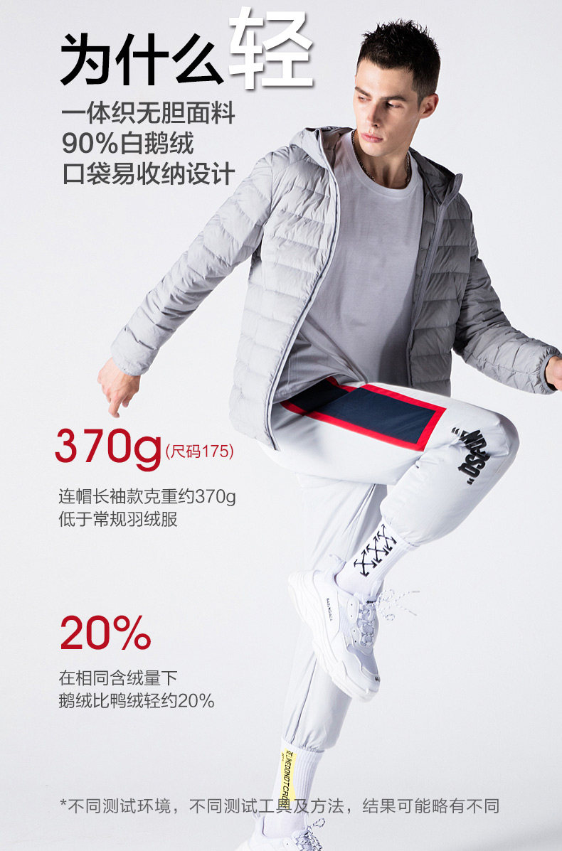 红豆男装 90%鹅绒 男士短款轻薄羽绒服 图9