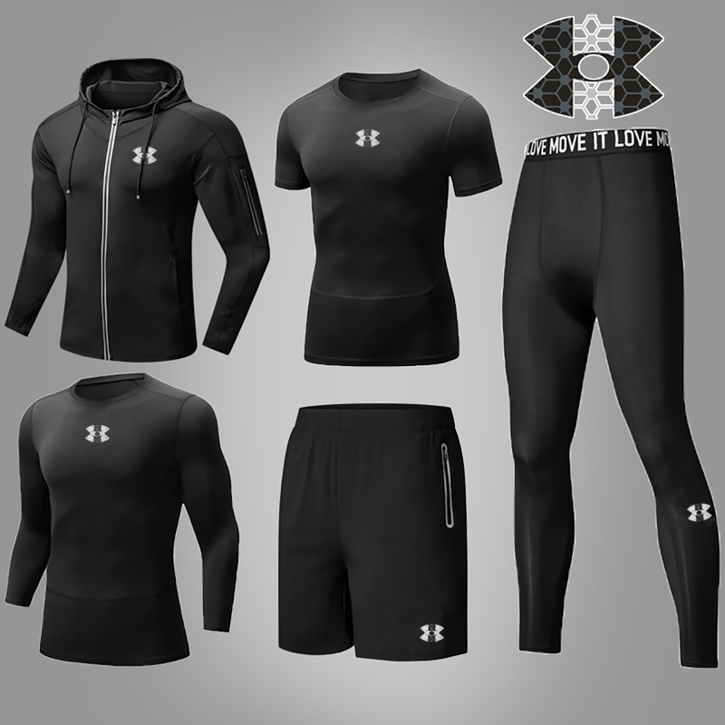 Uabrav Fitness Suit Men's Sports Long-Sleeved Basketball Football Gym Training Quick-Drying Clothing Running High Elasticity