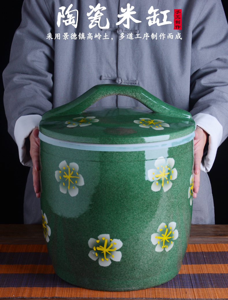 Jingdezhen ceramic barrel with cover home 10 jins 20 to 30 jins flour barrels old insect - resistant seal storage tank