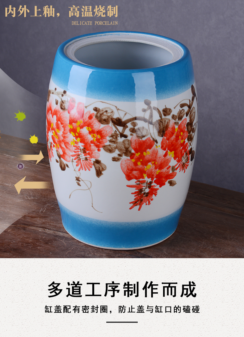 Jingdezhen hand - made ceramic barrel with cover 50 install archaize wind household 25 kg sealed old flour barrels in the kitchen