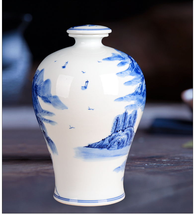 Jingdezhen ceramic bottle by hand mercifully bottle hand - made mei bottles of 10 jins of blue and white porcelain bottle penjing collection of liquor bottles