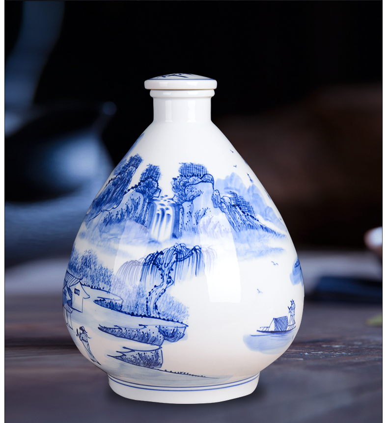 Hand - made 10 jins bottle of blue and white porcelain jars of jingdezhen manual mercifully decorative bottle bottle sealed jar of wine collection