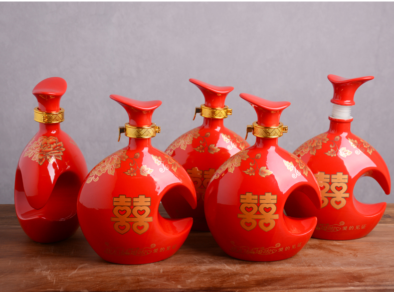 An empty bottle jingdezhen ancient ceramic 1 catty Chinese style wedding banquet festival wine jar red little hip with you