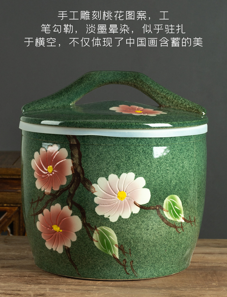 Jingdezhen hand - made ceramic barrel with cover home 10 jins 20 jins 30 to old flour barrels of insect - resistant seal pot