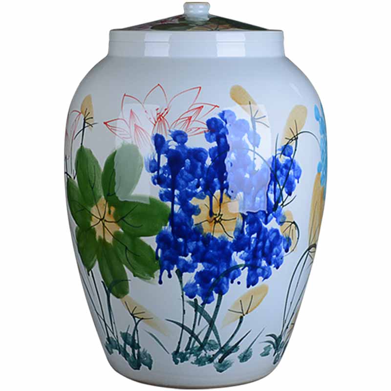 Jingdezhen ceramic barrel ricer box meter box storage 50 kg 30 jins with cover seal storage tank household insect - resistant moistureproof cylinder