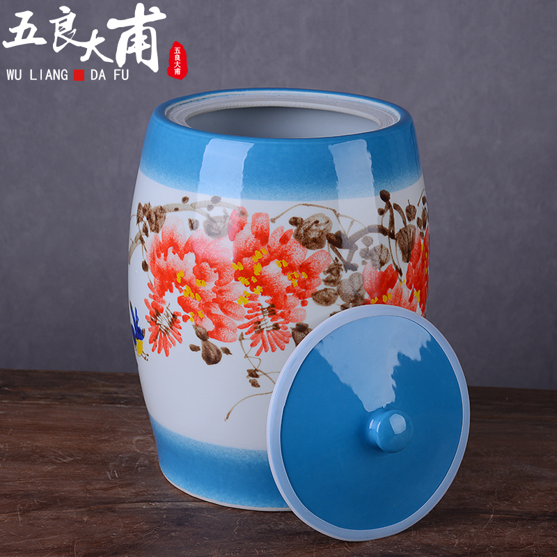 Jingdezhen hand - made ceramic barrel with cover 50 install archaize wind household 25 kg sealed old flour barrels in the kitchen