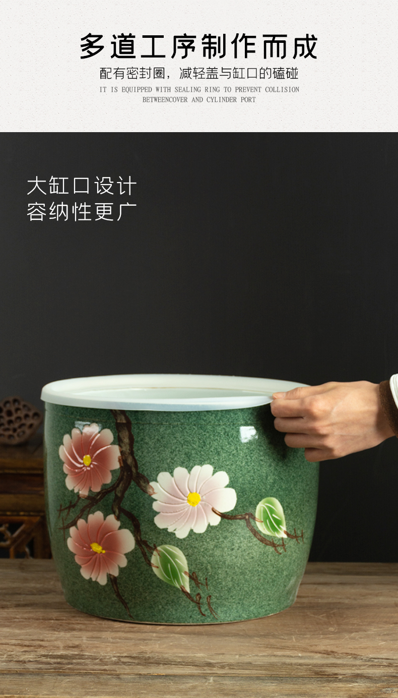 Jingdezhen hand - made ceramic barrel with cover home 10 jins 20 jins 30 to old flour barrels of insect - resistant seal pot