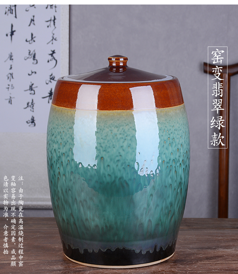 Jingdezhen hand - made ceramic barrel with cover 50 install archaize wind household 25 kg sealed old flour barrels in the kitchen