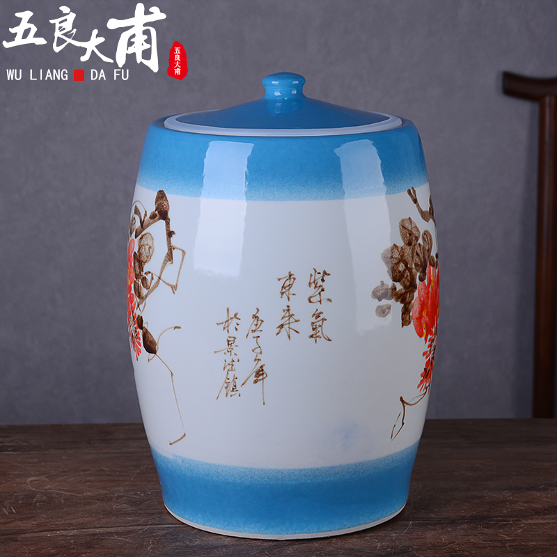 Jingdezhen hand - made ceramic barrel with cover 50 install archaize wind household 25 kg sealed old flour barrels in the kitchen