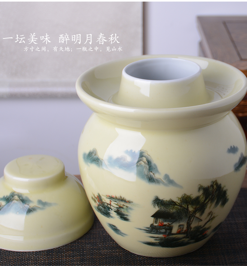 Jingdezhen ceramic pickles preserved salted duck dense eggs pickle jar cylinder old sealed container home with cover storage tank