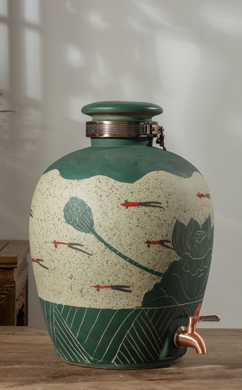 Jingdezhen ceramic wine jars home 10 jins 20 jins 30 jins 50 to big it aged liquor bottles with tap