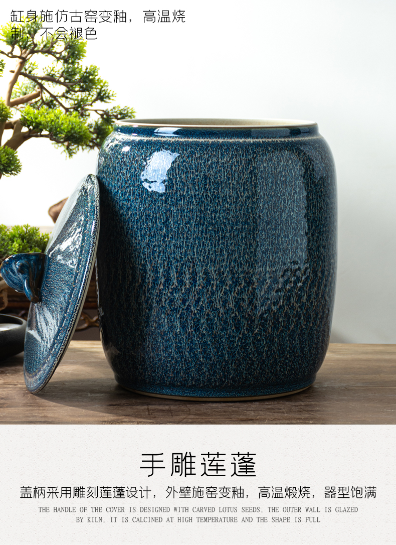 Jingdezhen ceramic barrel with cover home 20 jins 30 kg pack flour barrels of old insect - resistant moistureproof grains storage tank