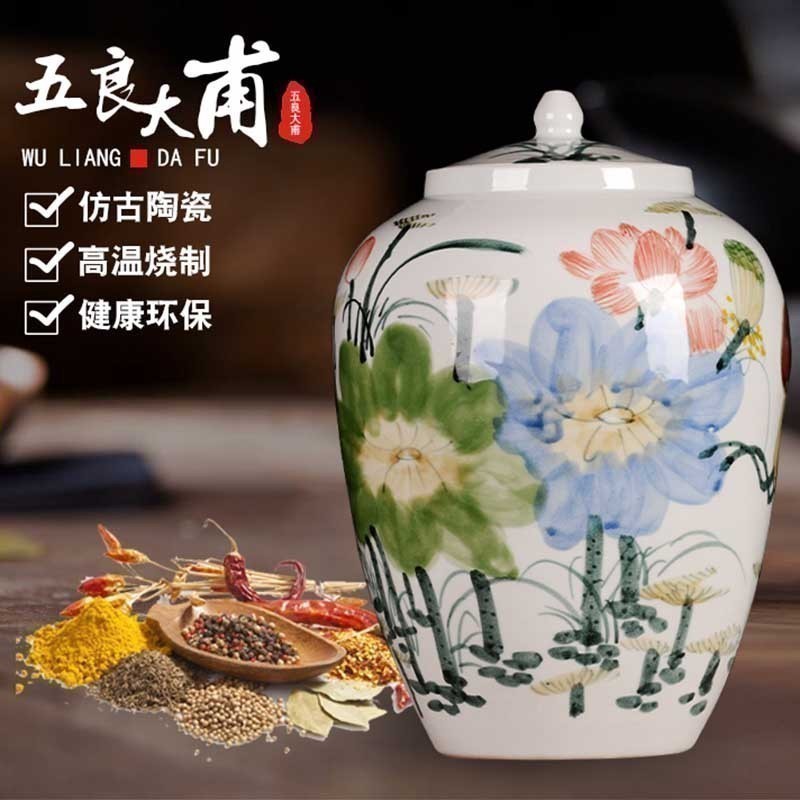 Jingdezhen ceramic barrel ricer box meter box storage 50 kg 30 jins with cover seal storage tank household insect - resistant moistureproof cylinder
