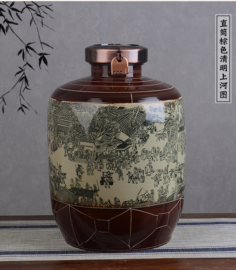 Archaize of jingdezhen ceramic mercifully wine jars home 20 jins 30 jins 50 put liquor cylinder qingming scroll sealed as cans