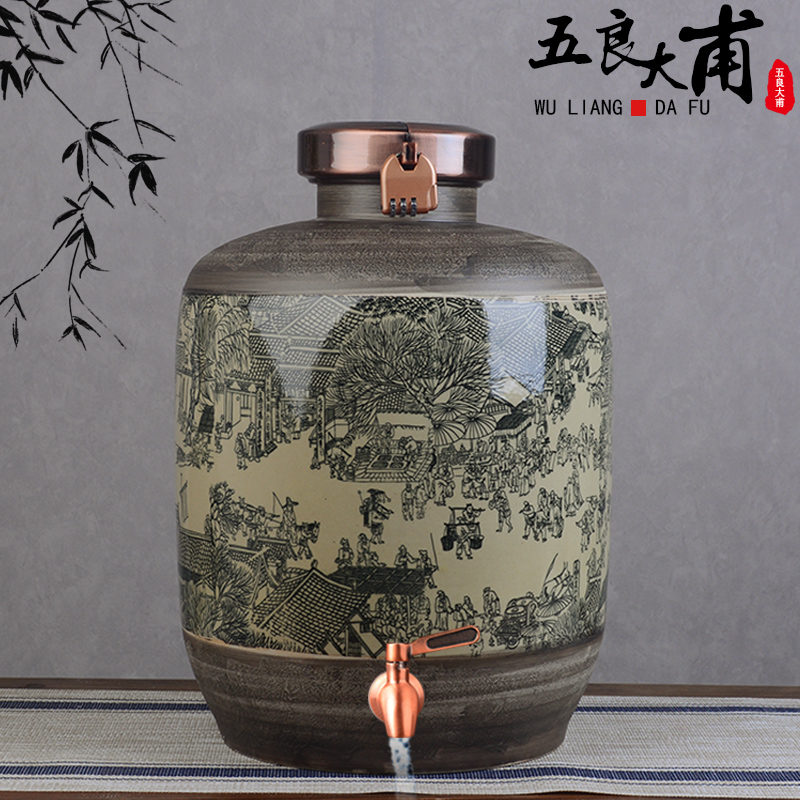 Archaize of jingdezhen ceramic mercifully wine jars home 20 jins 30 jins 50 put liquor cylinder qingming scroll sealed as cans