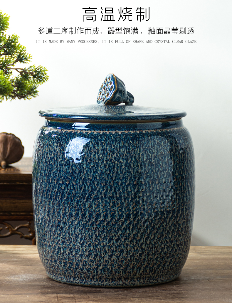 Jingdezhen ceramic barrel with cover home 20 jins 30 kg pack flour barrels of old insect - resistant moistureproof grains storage tank