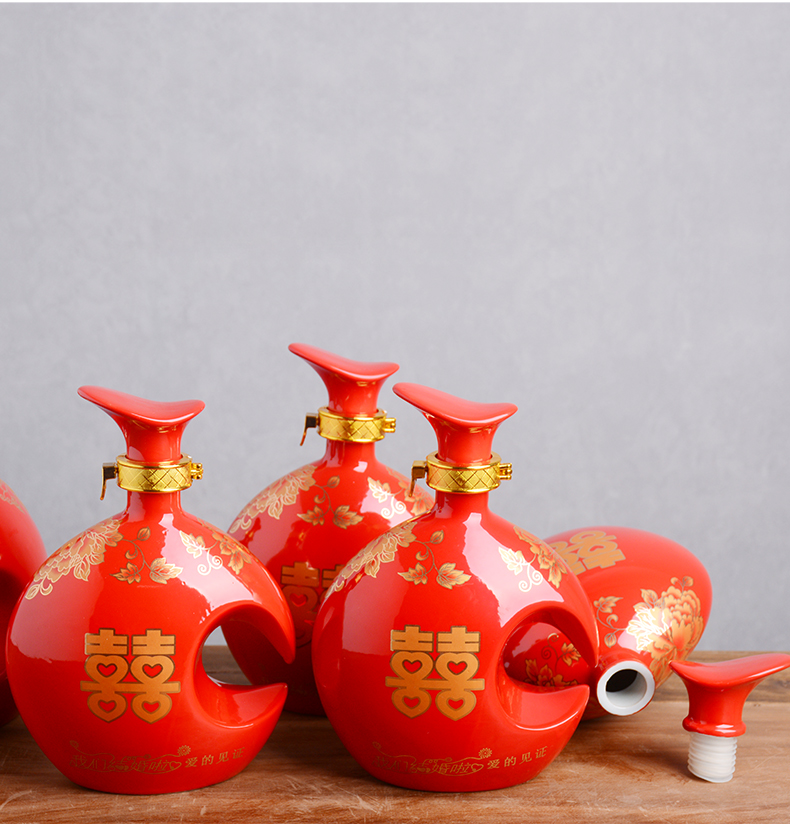 An empty bottle jingdezhen ancient ceramic 1 catty Chinese style wedding banquet festival wine jar red little hip with you